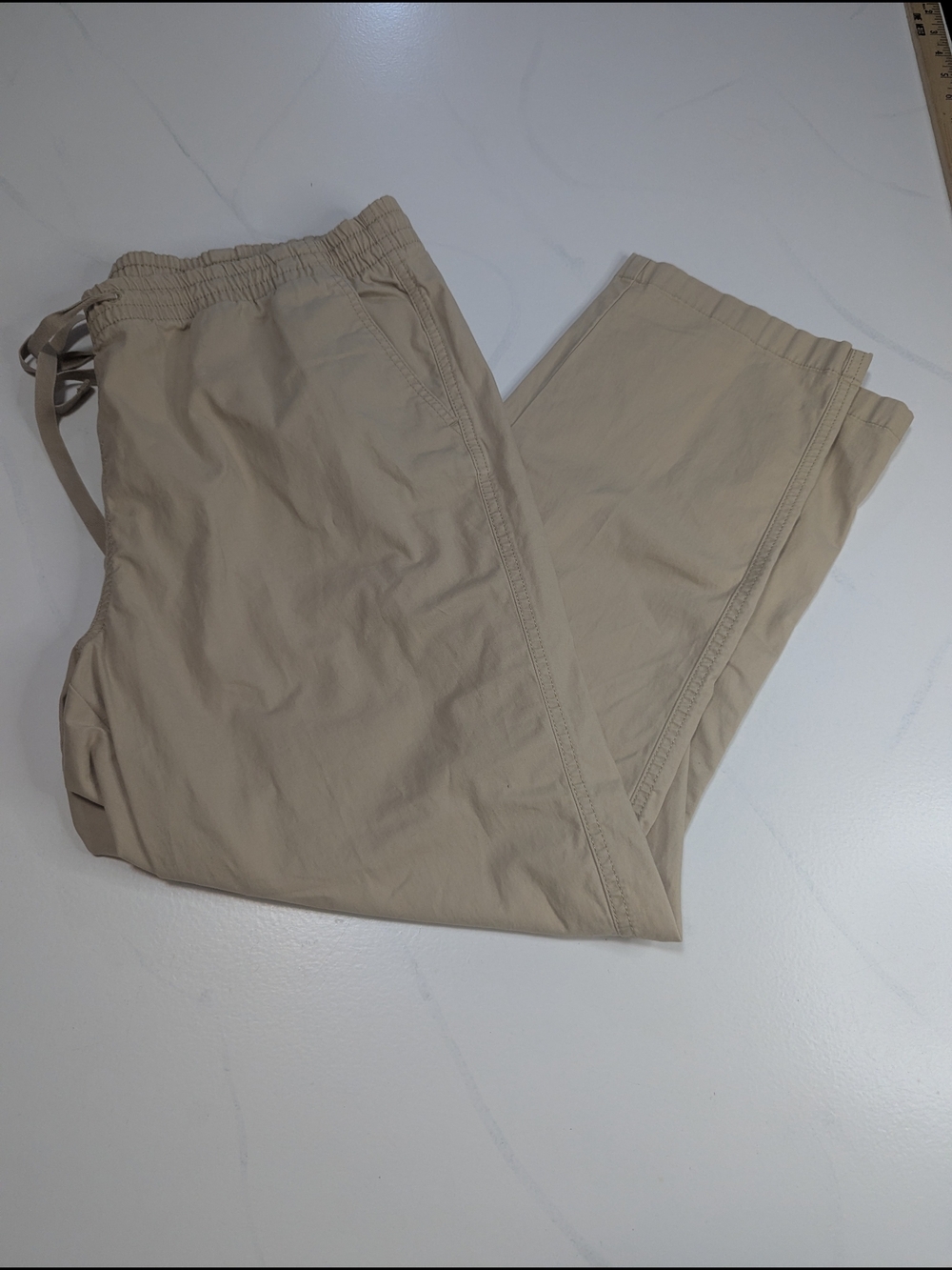 LL Bean Women's Perfect Fit Org Cotton Drawstring Khaki Pants Size 18 Coastal